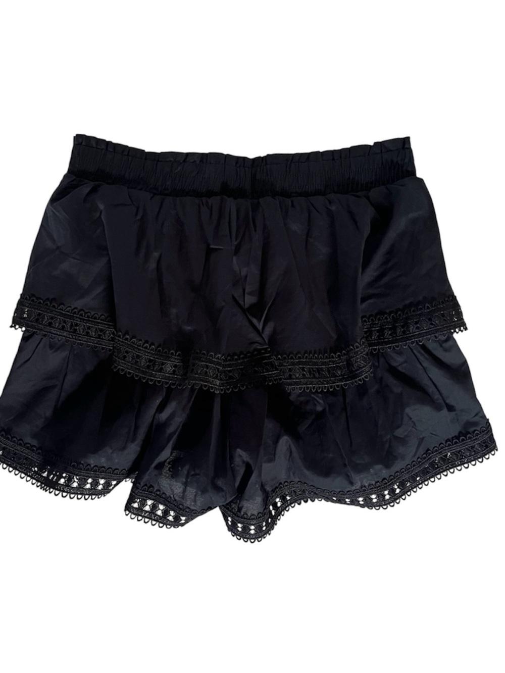 FRANCESCA’S Women's Black Tiered Embroidered Lace Trim Shorts/ Skort size XS - Picture 5 of 10